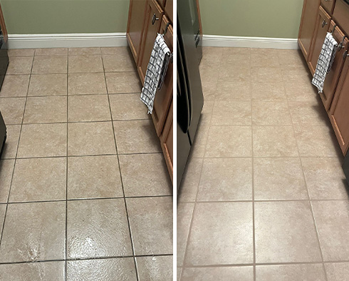 Kitchen Floor Before and After a Grout Cleaning in Naples