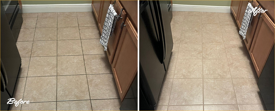 Kitchen Floor Before and After a Grout Cleaning in Naples