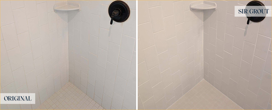 Shower Walls Before and After a Grout Sealing in Cape Coral