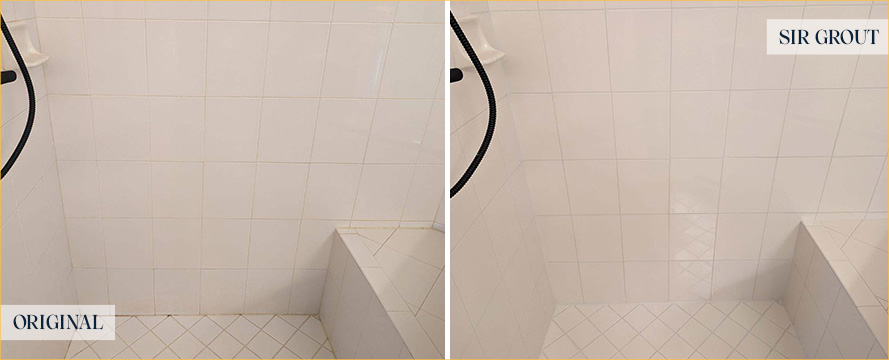 Shower Walls Before and After a Tile Cleaning in Estero