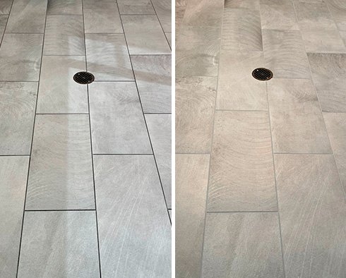 Hallway Floor Before and After a Service from Our Tile and Grout Cleaners in Naples