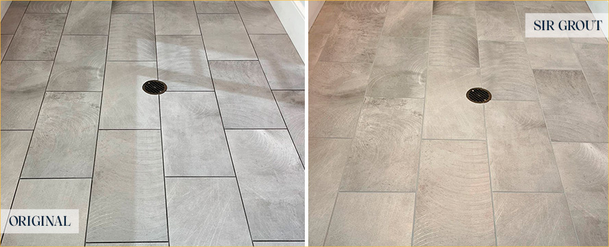 Hallway Floor Before and After a Service from Our Tile and Grout Cleaners in Naples