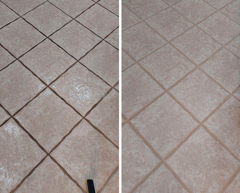 Kitchen Floor Before and After a Grout Cleaning in Port Charlotte