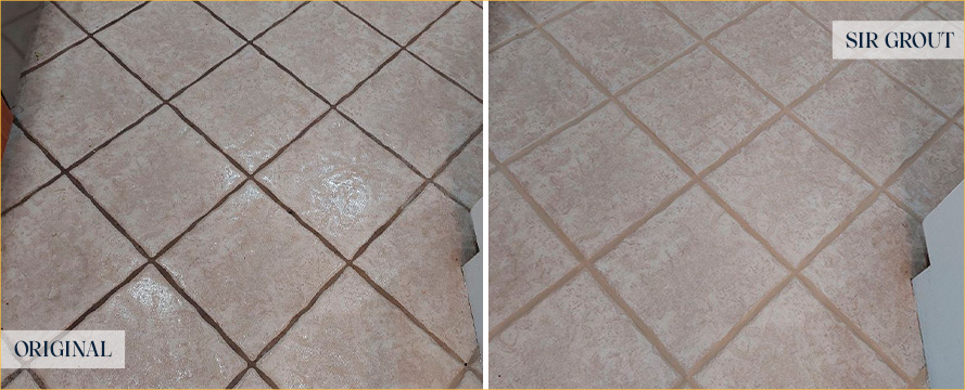 Kitchen Floor Before and After a Grout Cleaning in Port Charlotte