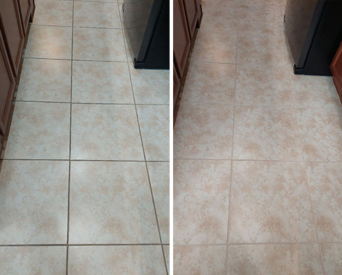 Tile Floor Before and After a Grout Cleaning in Immokalee