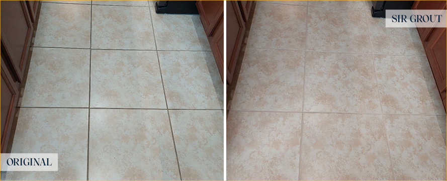 Tile Floor Before and After a Grout Cleaning in Immokalee