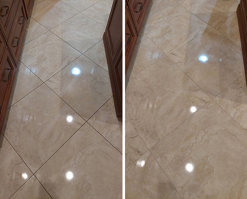 Tile Floor Before and After a Grout Sealing in Estero, FL