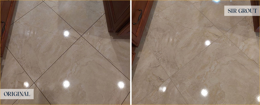 Tile Floor Before and After a Grout Sealing in Estero