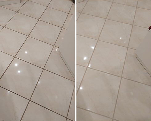 Tile Floor Before and After a Grout Cleaning in Naples