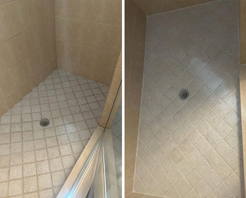 Tile Shower Before and After a Grout Cleaning in Naples