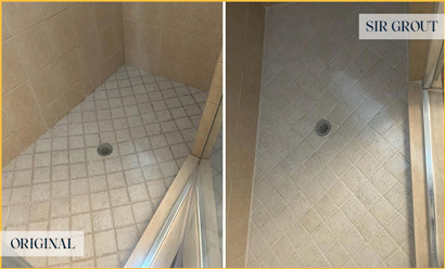 Tile Shower Before and After a Grout Cleaning in Naples