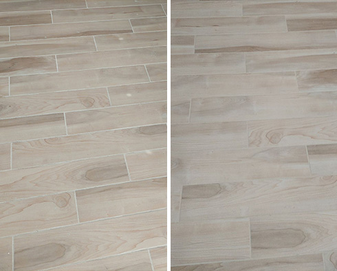 Kitchen Floor Before and After a Grout Recoloring in Sanibel