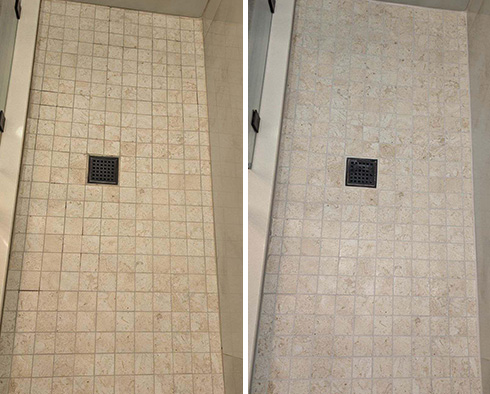 Tile Shower Before and After a Grout Cleaning in Fort Myers