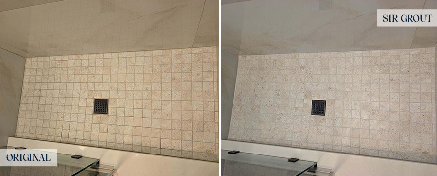 Tile Shower Before and After a Grout Cleaning in Fort Myers